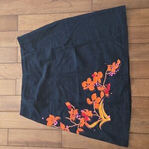 Inwear l Black Linen Blend Floral Embroidered Skirt Size 14